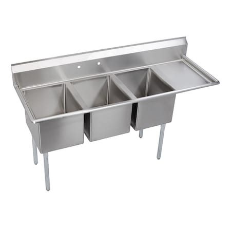 Elkay Economy Scullery Sink 3-Compartment 12 Deep Bowls 20 Right Drainboard 86.5 L X25.75 W X45.75 H E3C20X20-R-20X